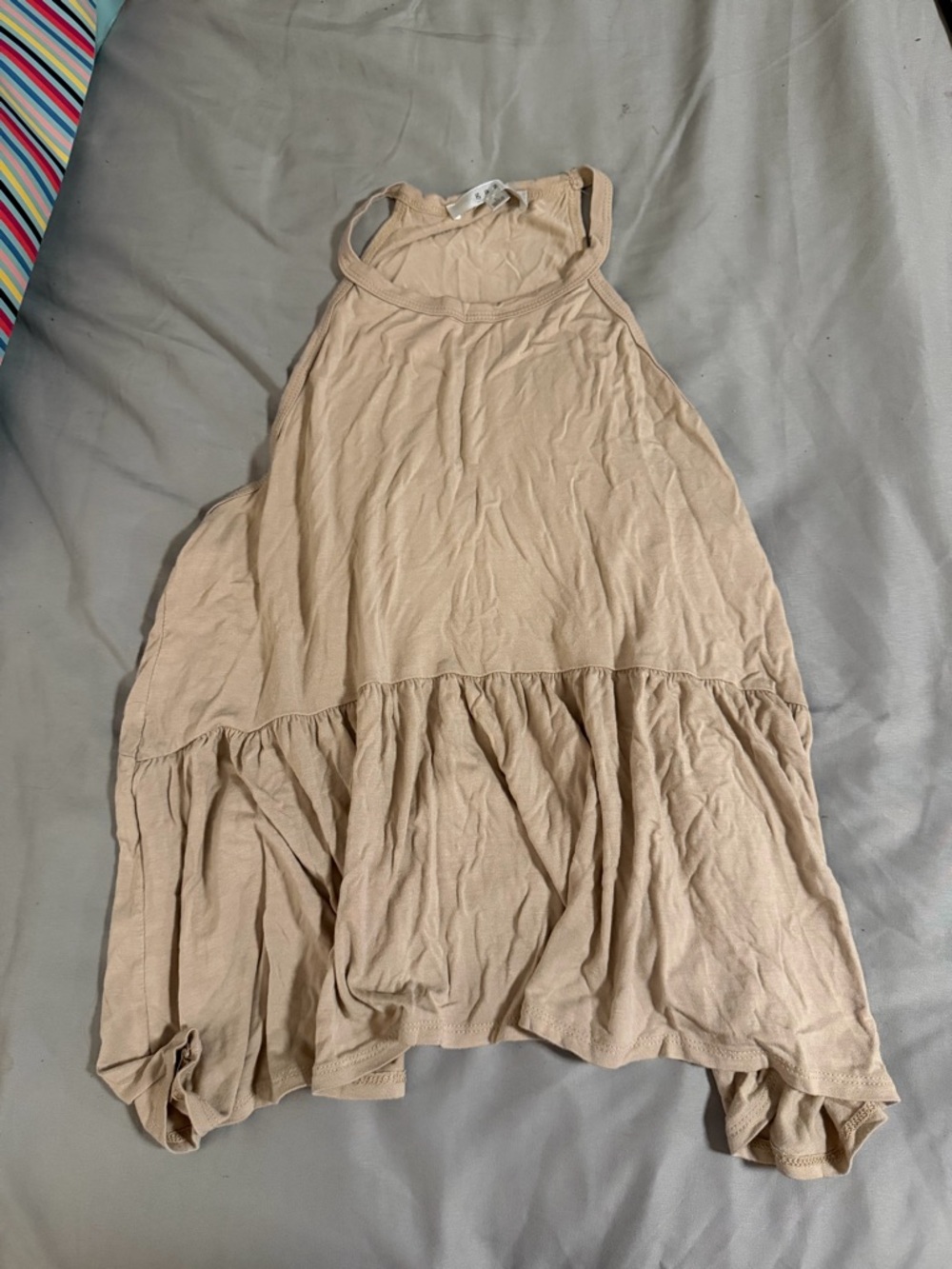 Beige Tiered Halter Swing Tank Top